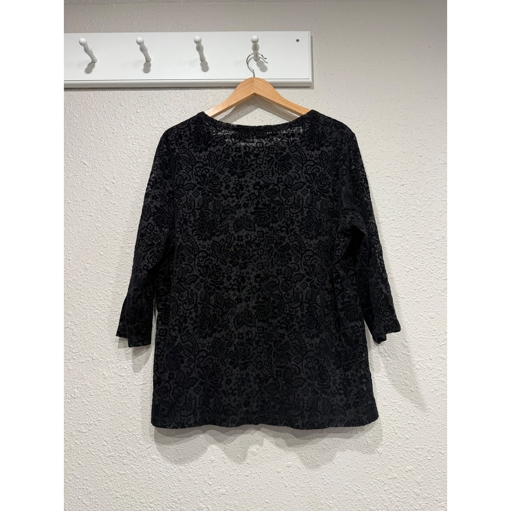 Black Floral Burnout Velvet Mesh Top 3 / XL Whimsigoth Witchy Goth Dark Romantic - Picture 8 of 8